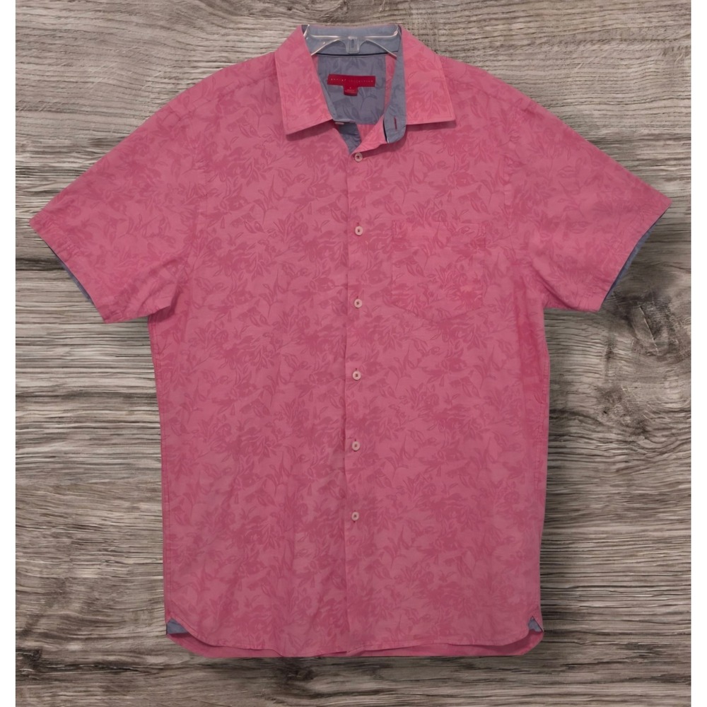 Report Collection Men's Size L Button Down With Pink Floral Print Short Sleve